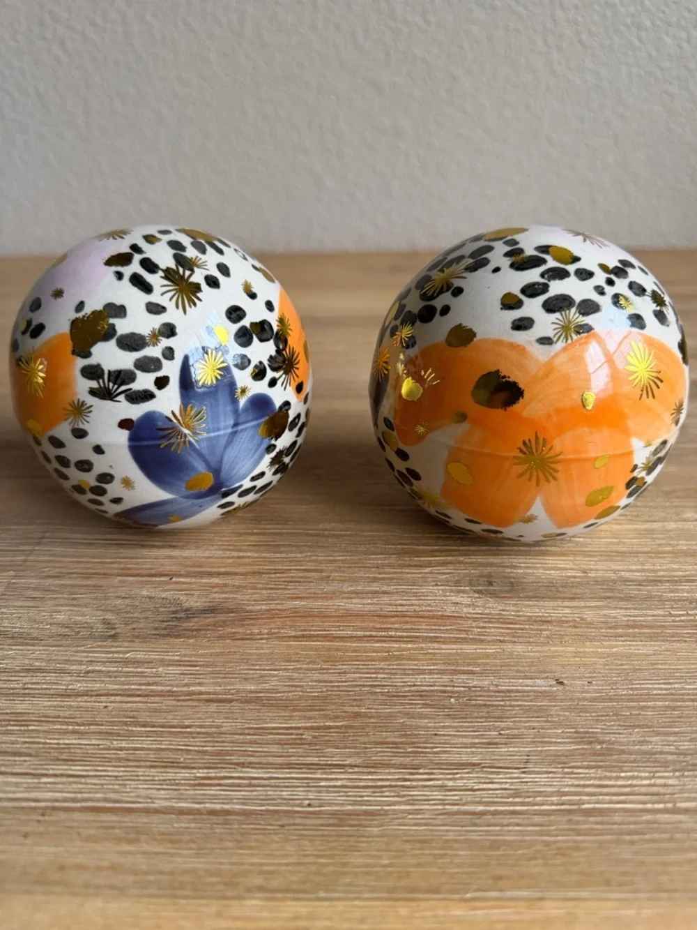 Pier 1 Ceramic Decorative Spheres in Orange, Gold, Black, White
